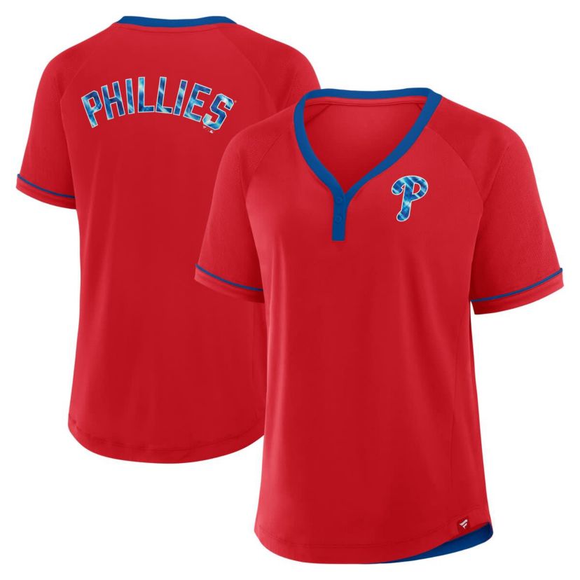 MLB Fanatics Philadelphia Phillies League Diva Star Raglan V-Neck T-Shirt