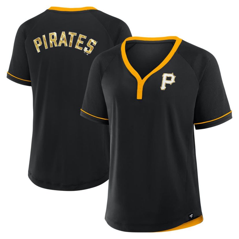 MLB Fanatics Pittsburgh Pirates League Diva Star Raglan V-Neck T-Shirt