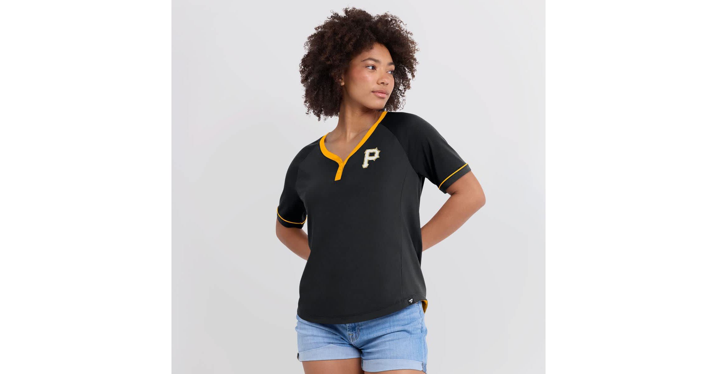 MLB Fanatics Pittsburgh Pirates League Diva Star Raglan V-Neck T-Shirt