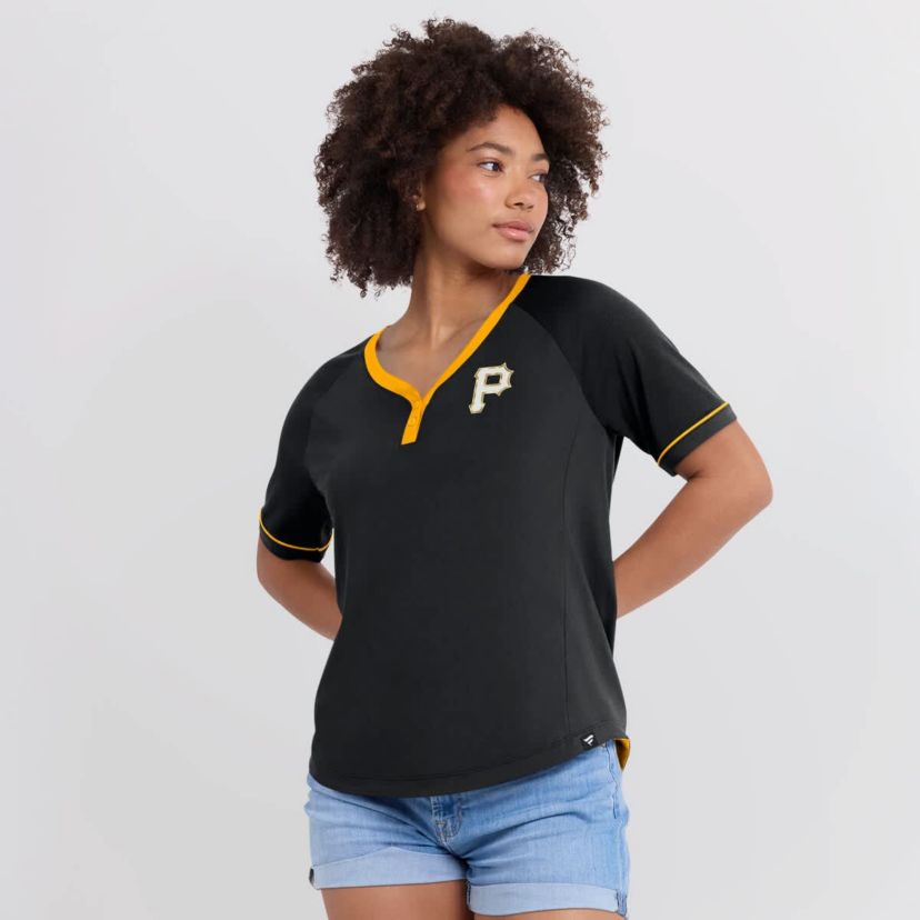 MLB Fanatics Pittsburgh Pirates League Diva Star Raglan V-Neck T-Shirt