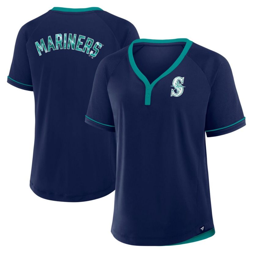 MLB Fanatics Seattle Mariners League Diva Star Raglan V-Neck T-Shirt