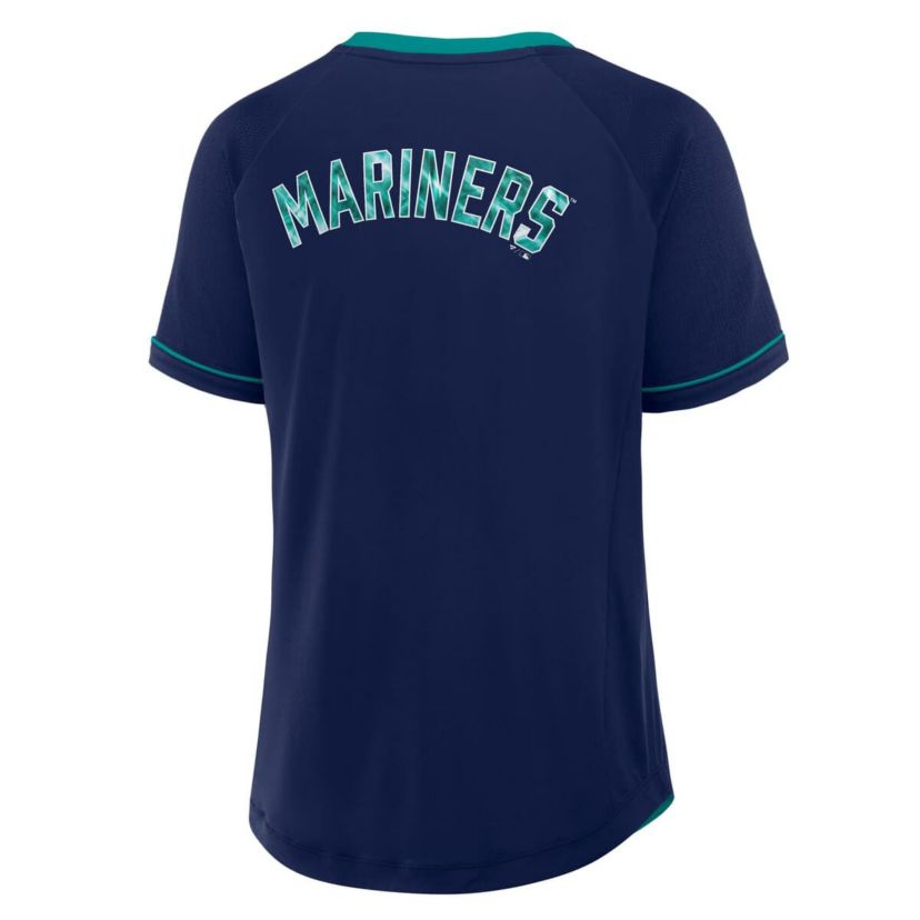 MLB Fanatics Seattle Mariners League Diva Star Raglan V-Neck T-Shirt