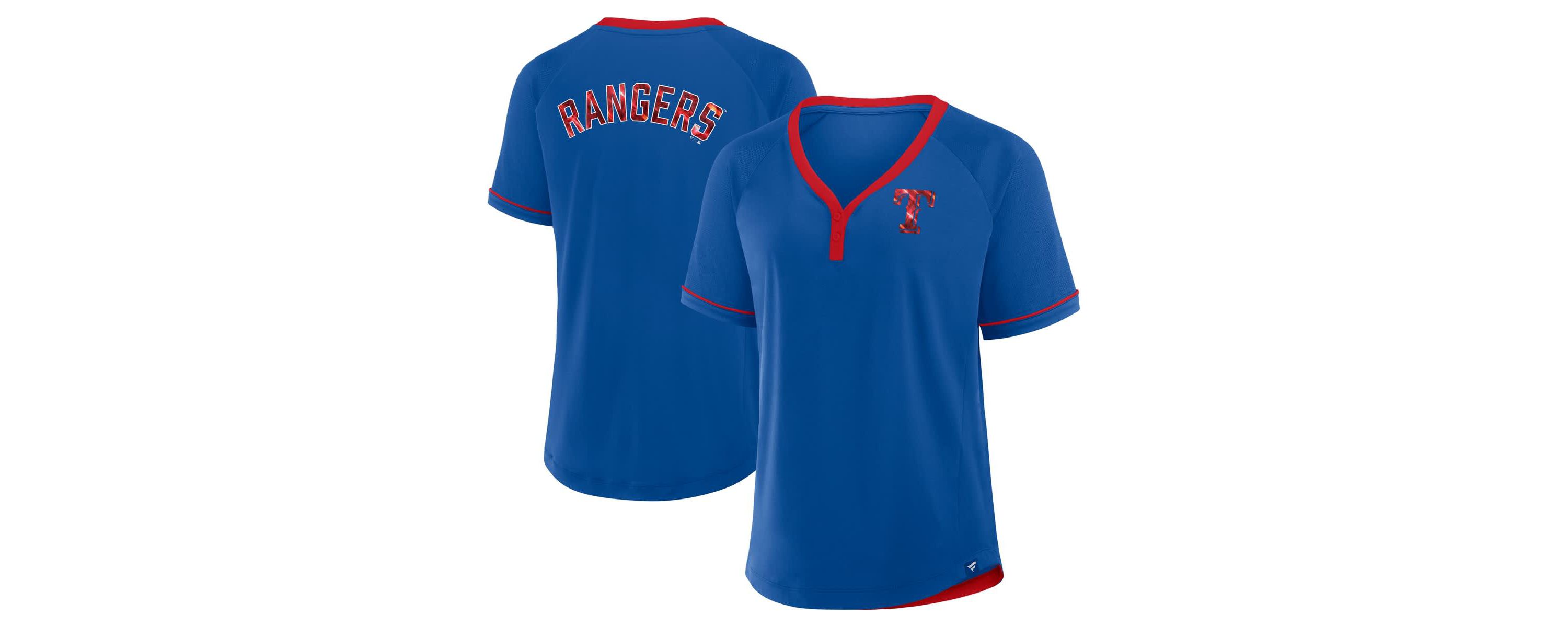 MLB Fanatics Texas Rangers League Diva Star Raglan V-Neck T-Shirt