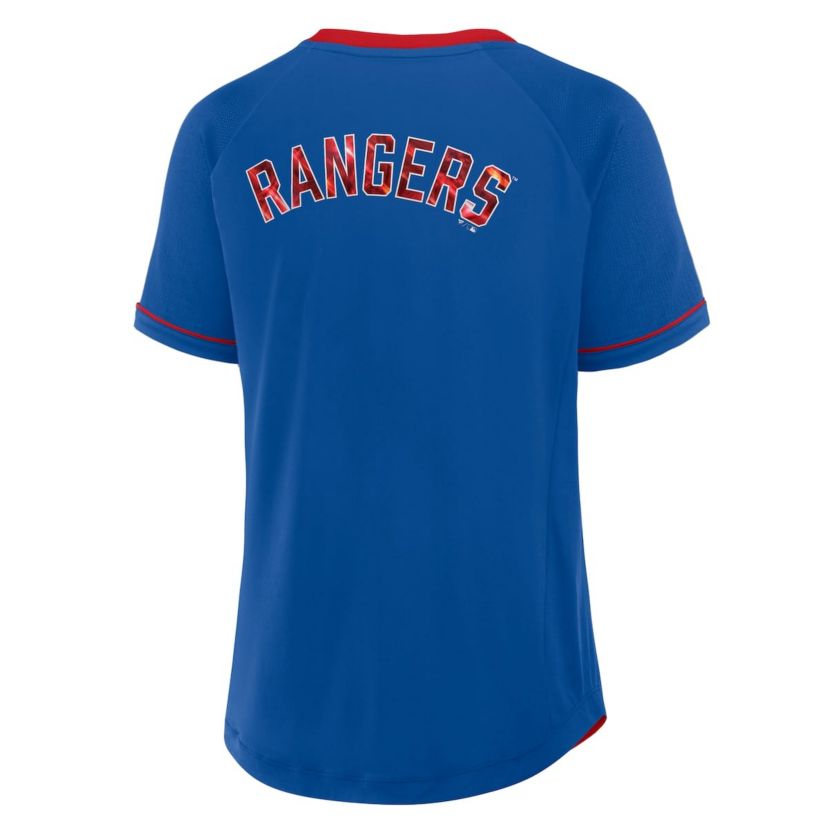 MLB Fanatics Texas Rangers League Diva Star Raglan V-Neck T-Shirt