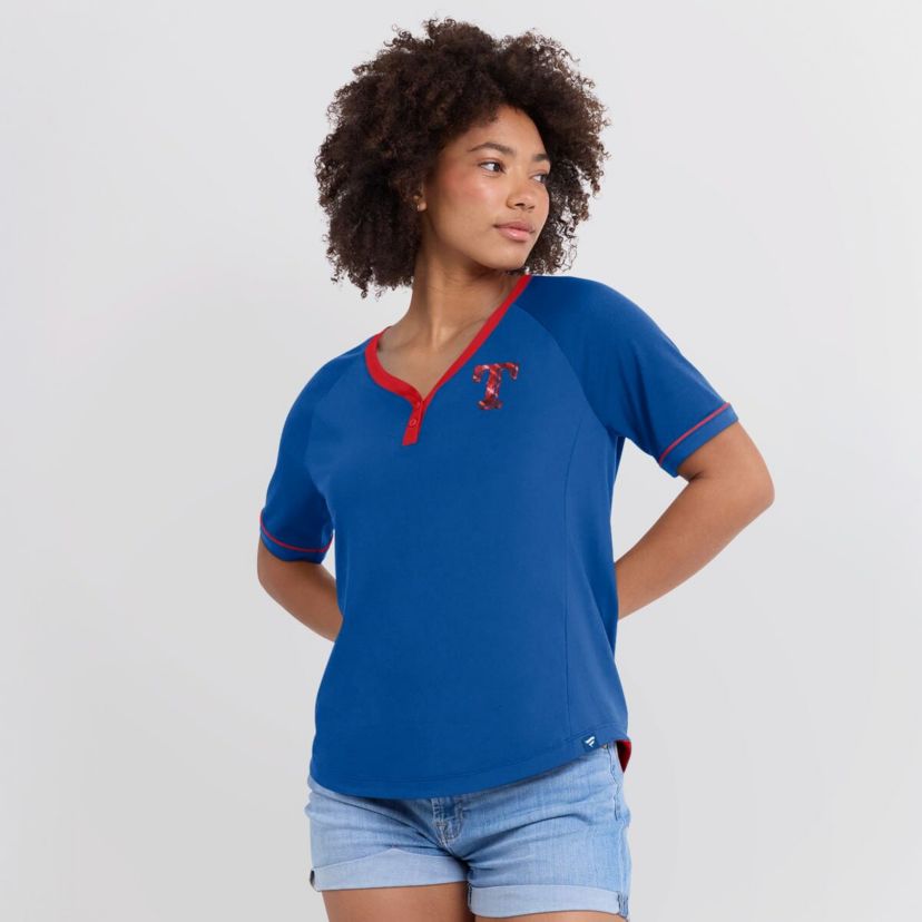 MLB Fanatics Texas Rangers League Diva Star Raglan V-Neck T-Shirt