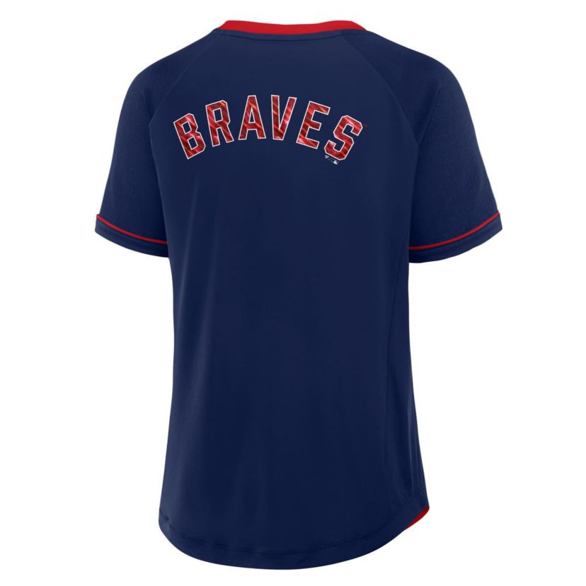 MLB Fanatics Atlanta Braves League Diva Star Raglan V-Neck T-Shirt