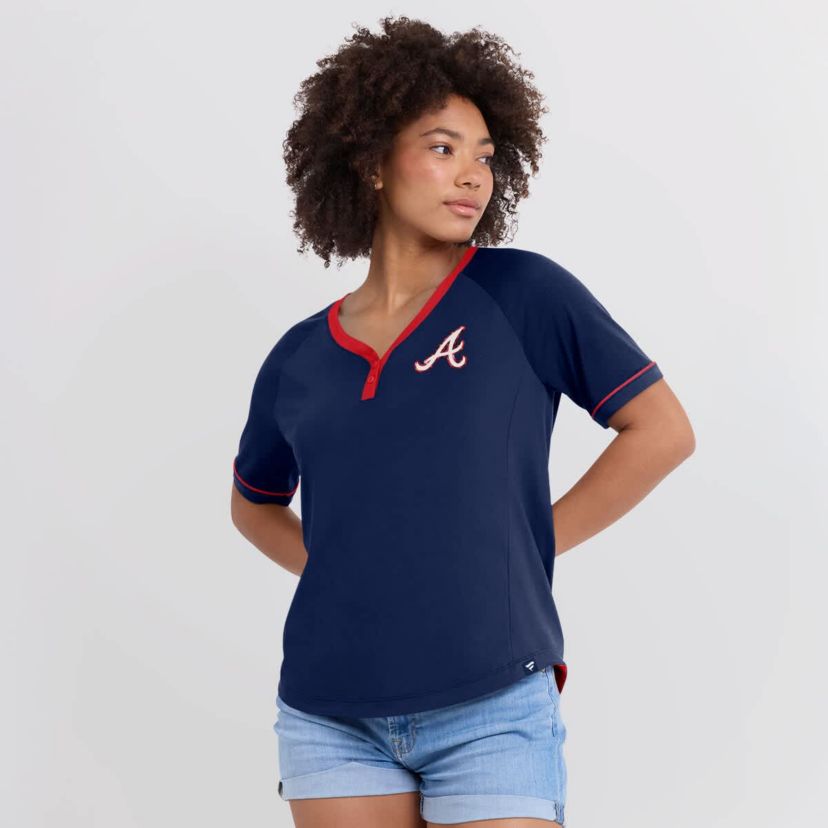 MLB Fanatics Atlanta Braves League Diva Star Raglan V-Neck T-Shirt