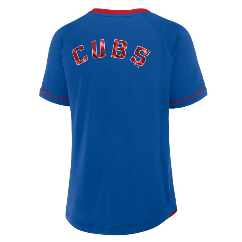 MLB Fanatics Chicago Cubs League Diva Star Raglan V-Neck T-Shirt
