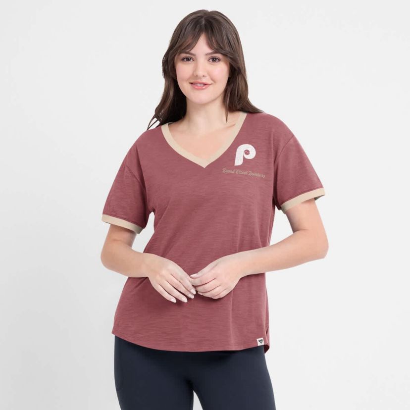 MLB Fanatics Philadelphia Phillies Binge Worthy Stadium Slub V-Neck T-Shirt