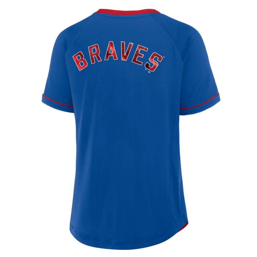 MLB Fanatics Atlanta Braves Cooperstown Collection League Diva Raglan V-Neck T-Shirt