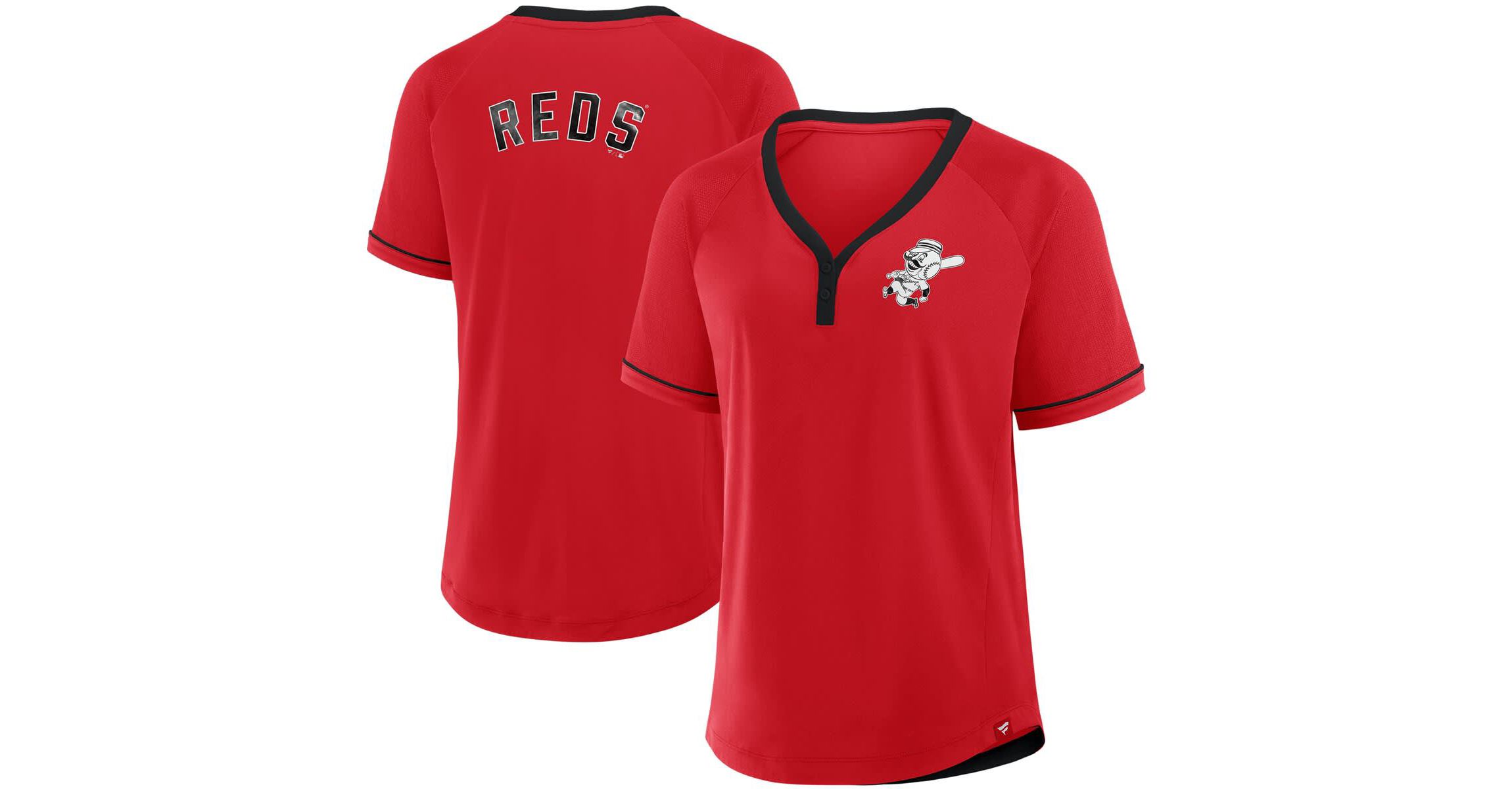 MLB Fanatics Cincinnati Reds Cooperstown Collection League Diva Raglan V-Neck T-Shirt