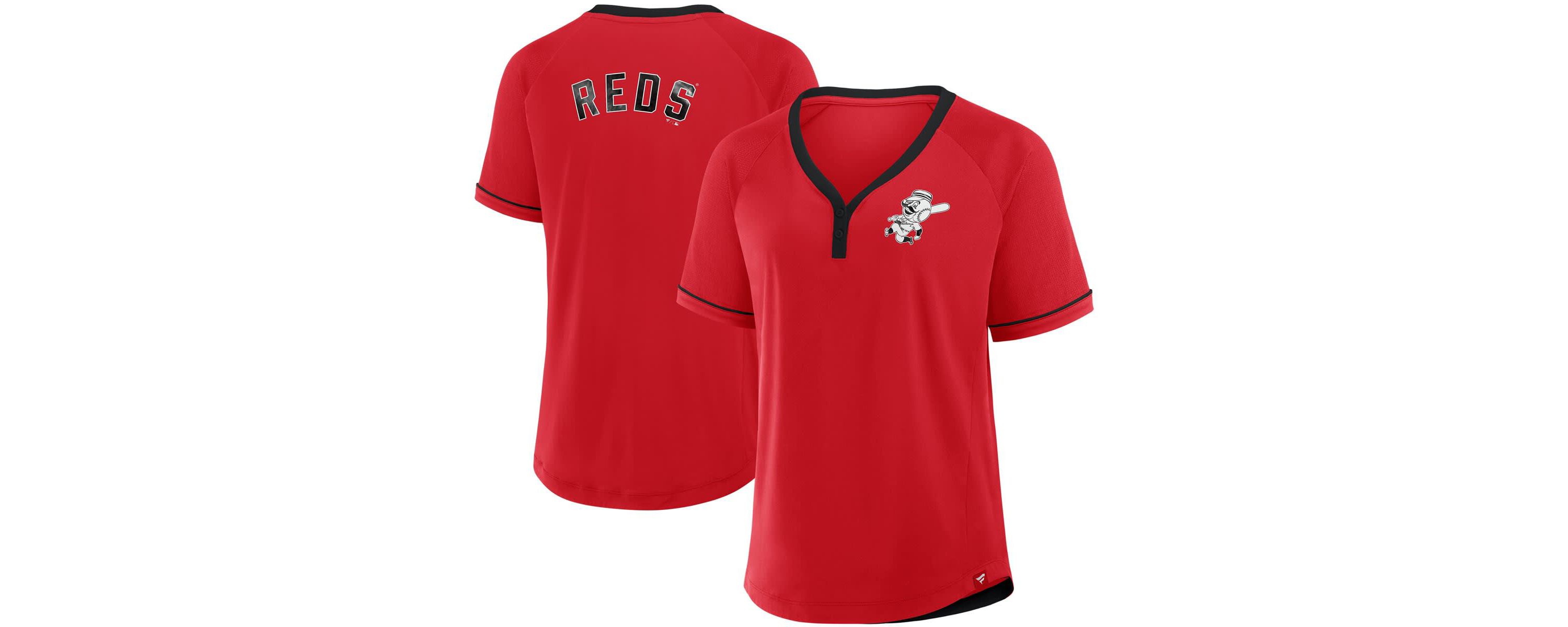 MLB Fanatics Cincinnati Reds Cooperstown Collection League Diva Raglan V-Neck T-Shirt