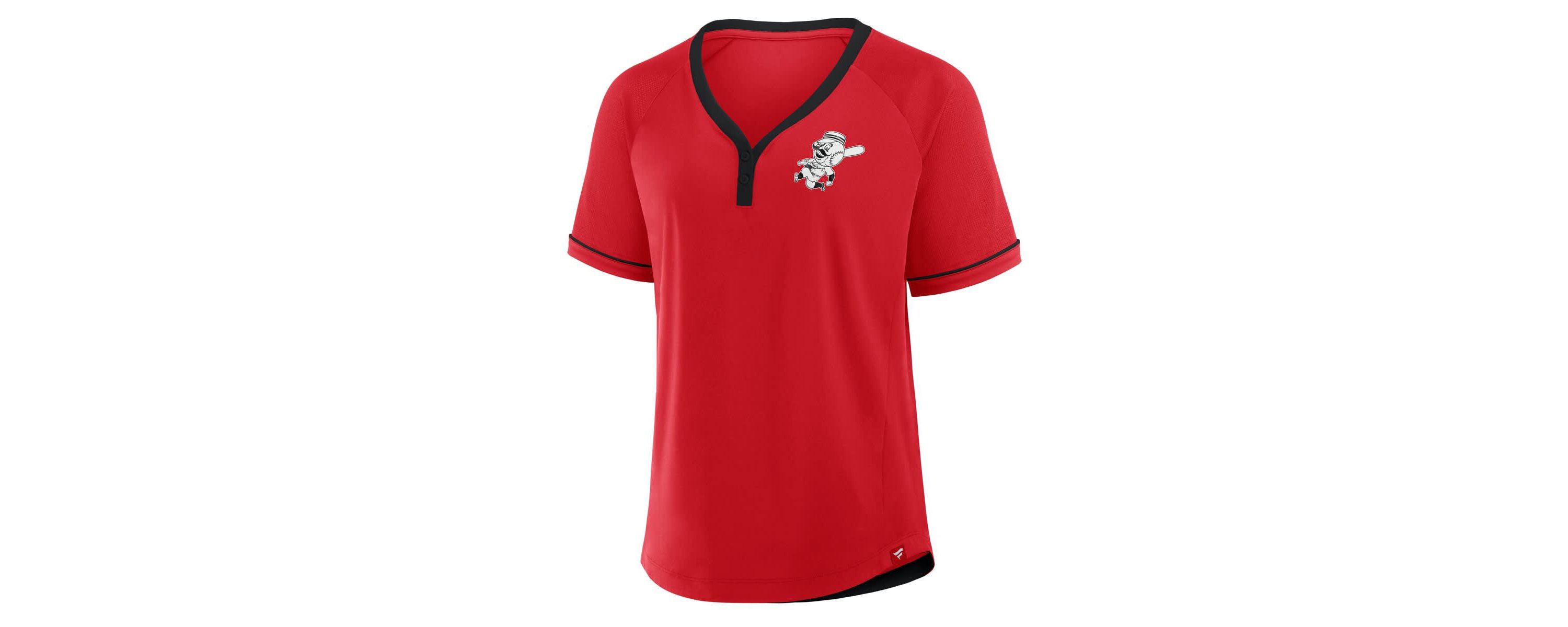MLB Fanatics Cincinnati Reds Cooperstown Collection League Diva Raglan V-Neck T-Shirt