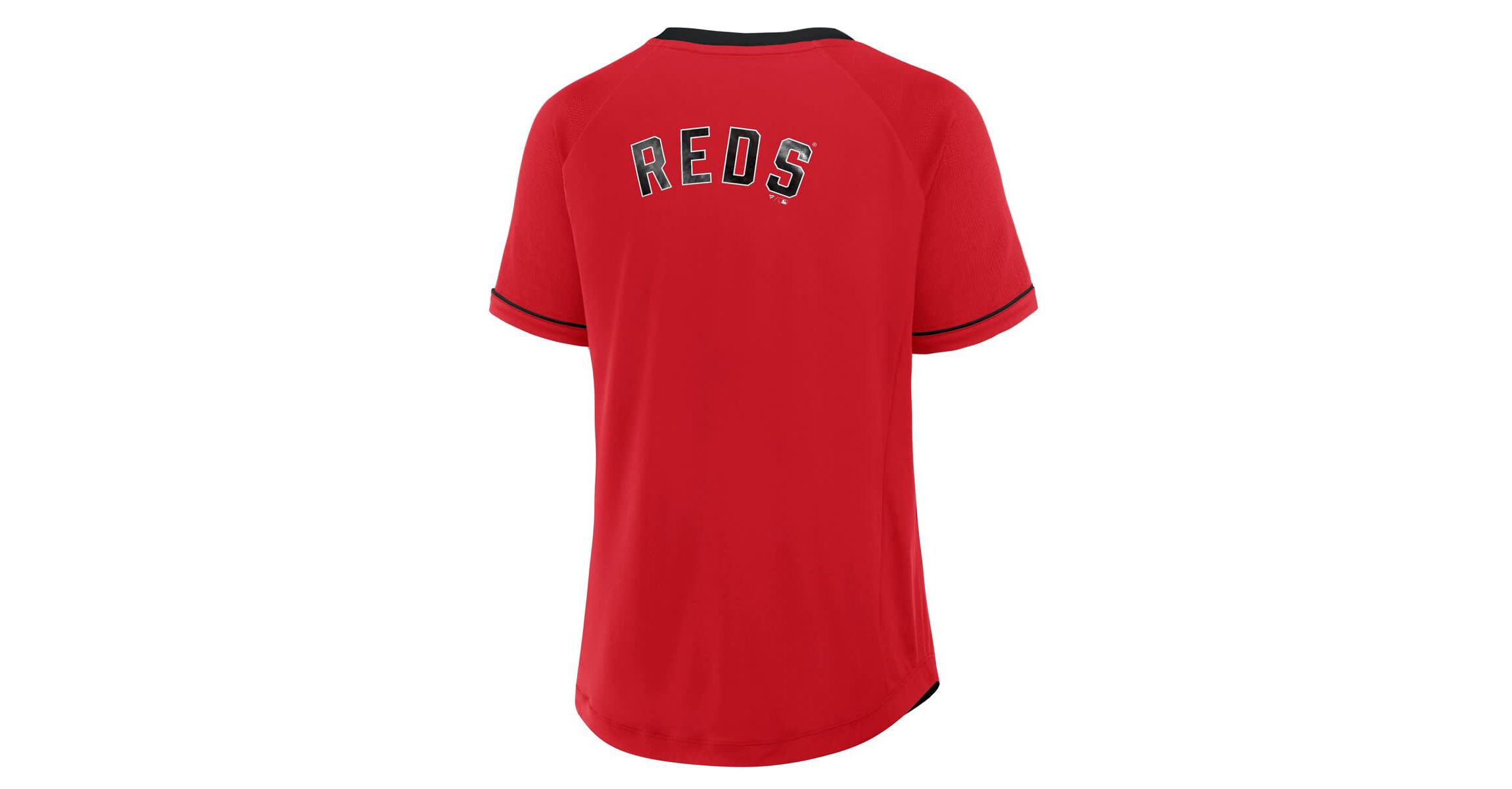 MLB Fanatics Cincinnati Reds Cooperstown Collection League Diva Raglan V-Neck T-Shirt