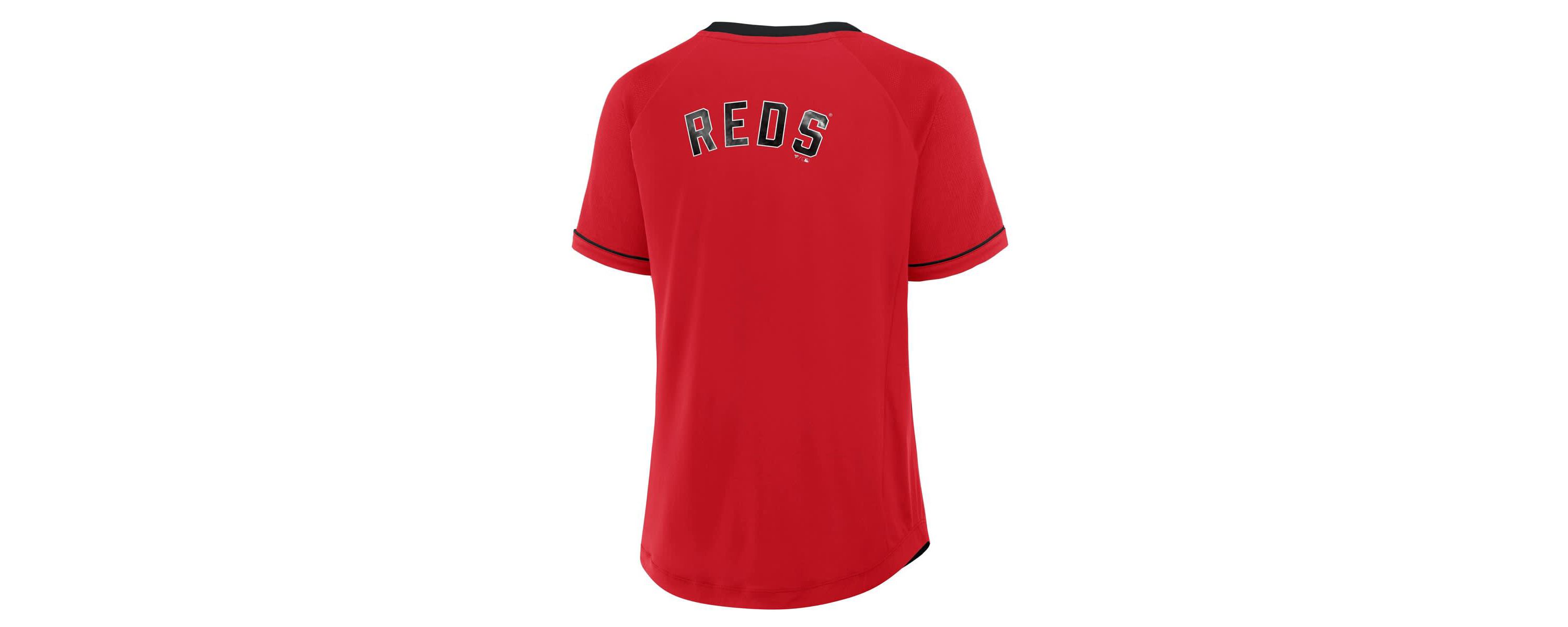 MLB Fanatics Cincinnati Reds Cooperstown Collection League Diva Raglan V-Neck T-Shirt