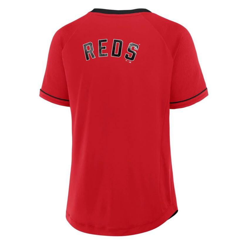 MLB Fanatics Cincinnati Reds Cooperstown Collection League Diva Raglan V-Neck T-Shirt