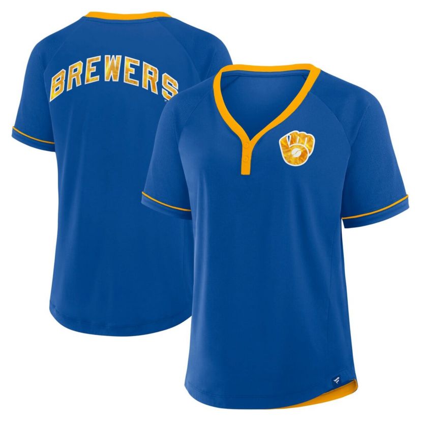 MLB Fanatics Milwaukee Brewers Cooperstown Collection League Diva Raglan V-Neck T-Shirt