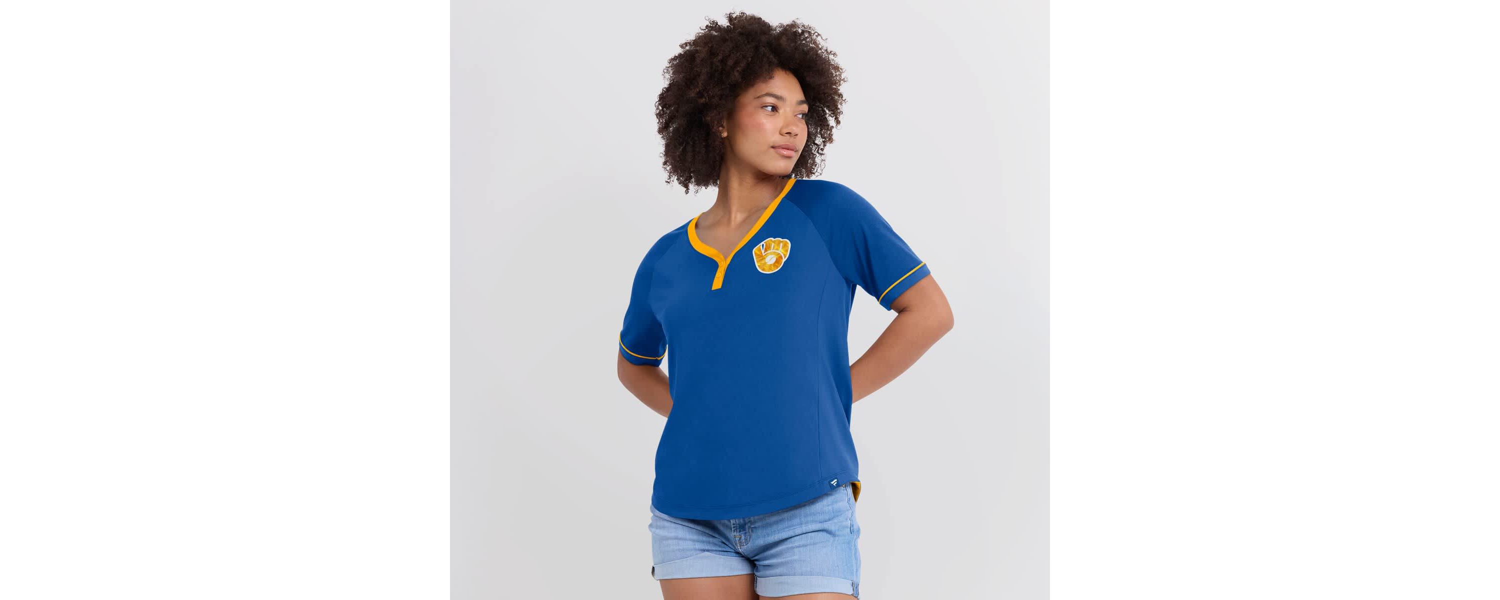 MLB Fanatics Milwaukee Brewers Cooperstown Collection League Diva Raglan V-Neck T-Shirt