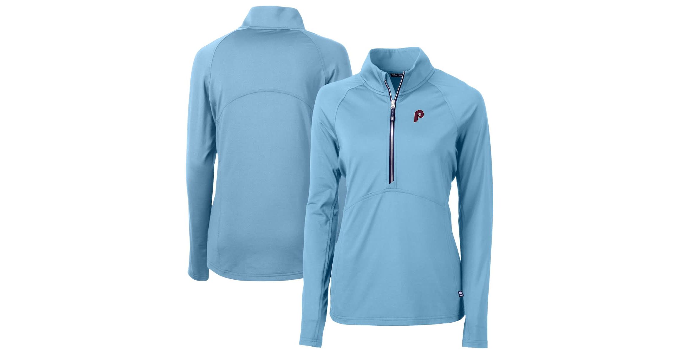 MLB Powder Philadelphia Phillies Cooperstown Collection DryTec Adapt Eco Knit Stretch Recycled Raglan Half-Zip Top