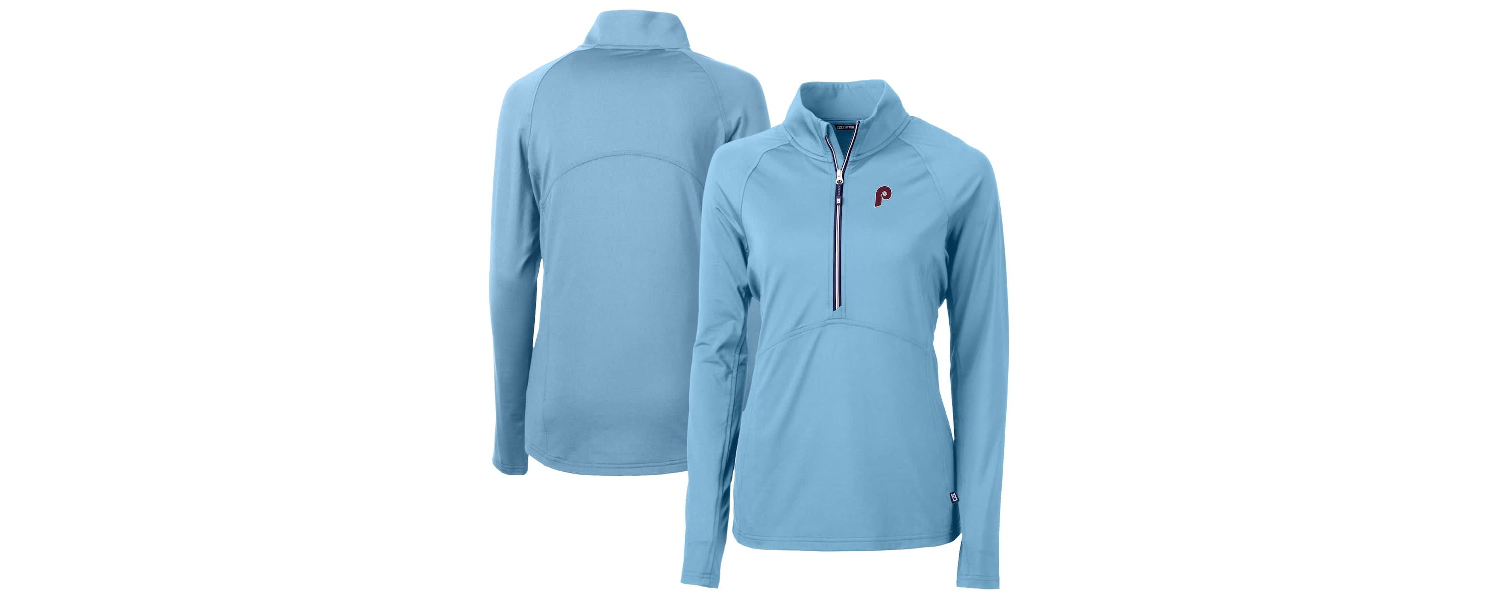 MLB Powder Philadelphia Phillies Cooperstown Collection DryTec Adapt Eco Knit Stretch Recycled Raglan Half-Zip Top