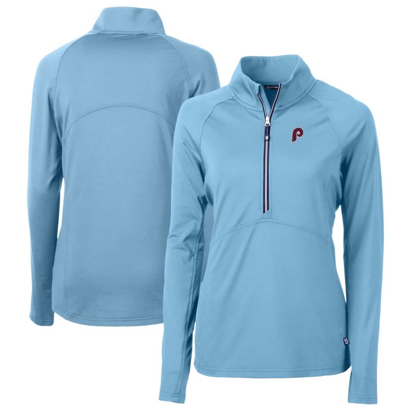 MLB Powder Philadelphia Phillies Cooperstown Collection DryTec Adapt Eco Knit Stretch Recycled Raglan Half-Zip Top