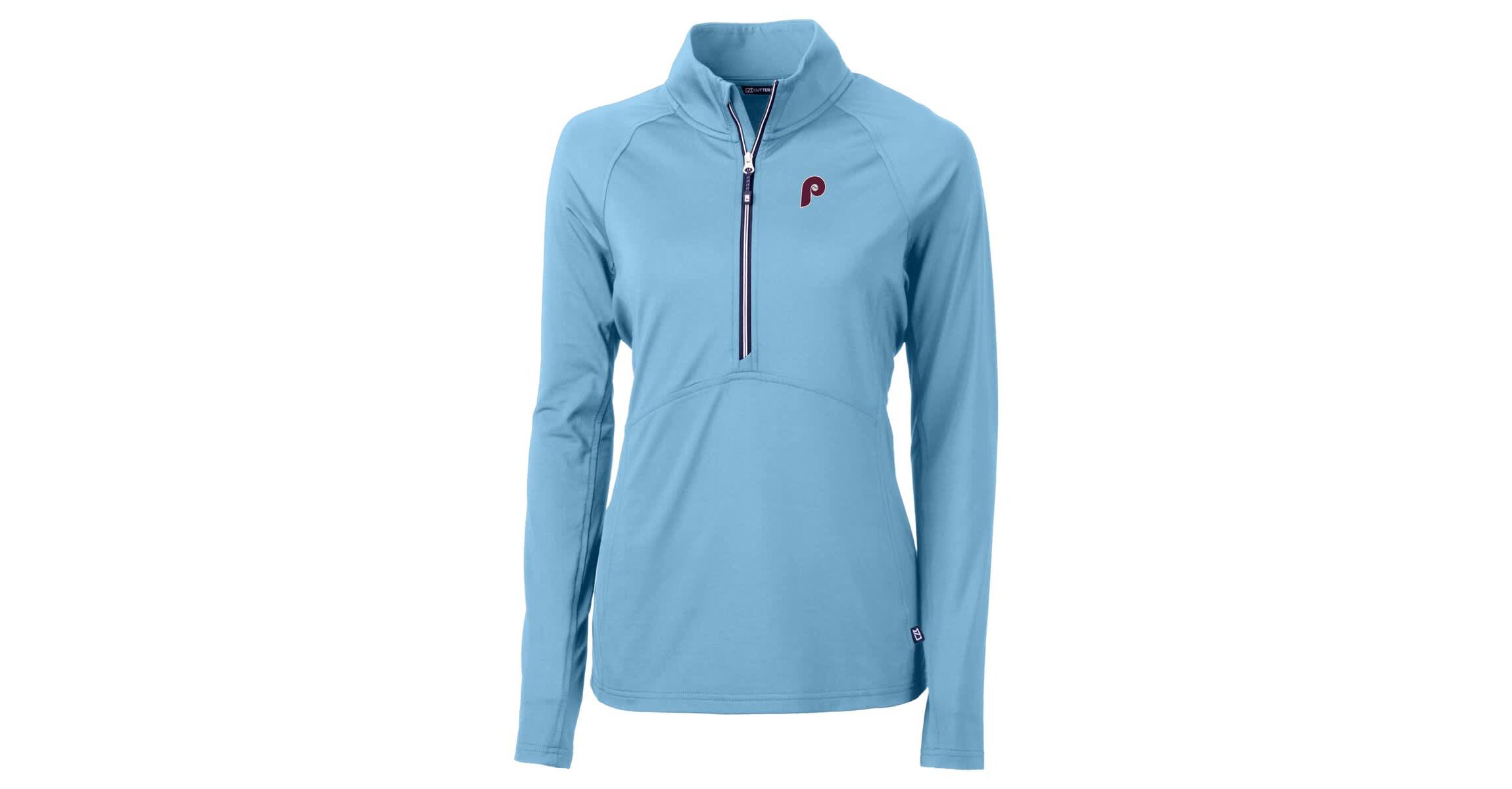 MLB Powder Philadelphia Phillies Cooperstown Collection DryTec Adapt Eco Knit Stretch Recycled Raglan Half-Zip Top