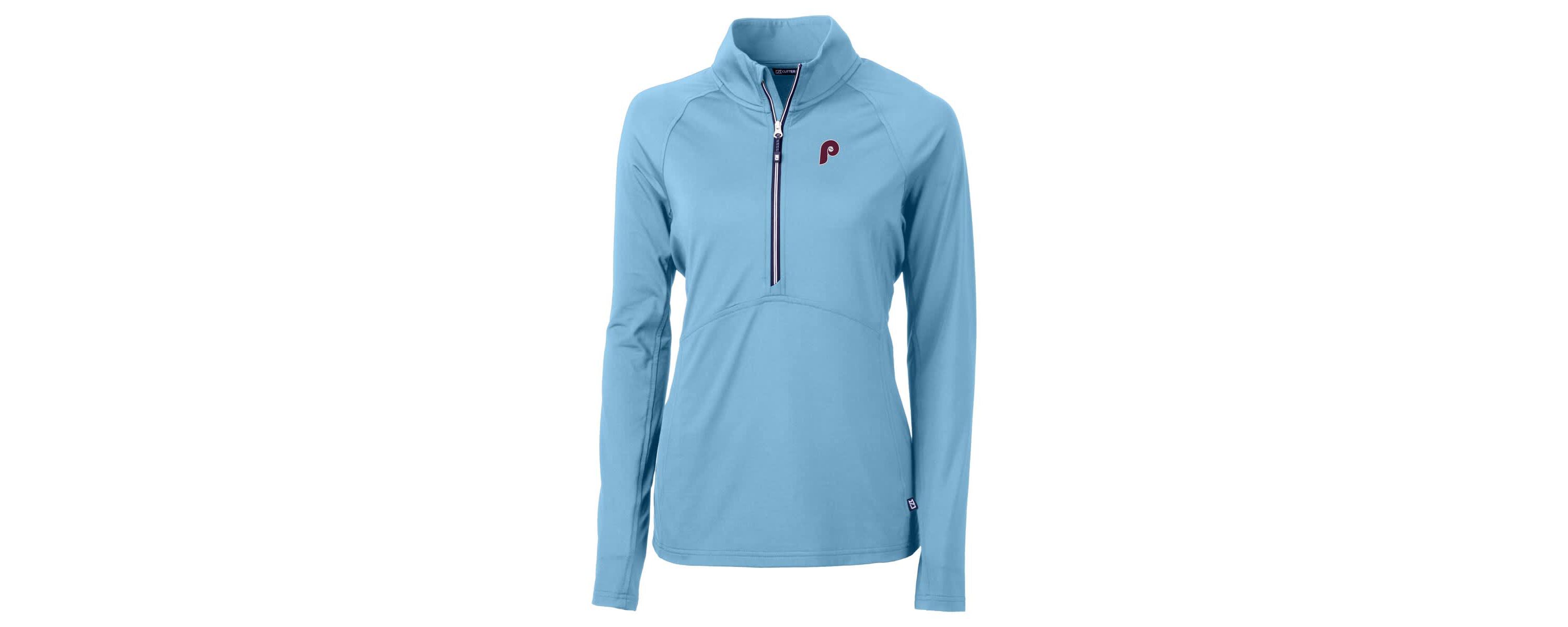 MLB Powder Philadelphia Phillies Cooperstown Collection DryTec Adapt Eco Knit Stretch Recycled Raglan Half-Zip Top
