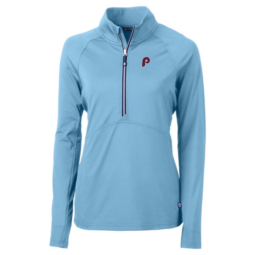 MLB Powder Philadelphia Phillies Cooperstown Collection DryTec Adapt Eco Knit Stretch Recycled Raglan Half-Zip Top