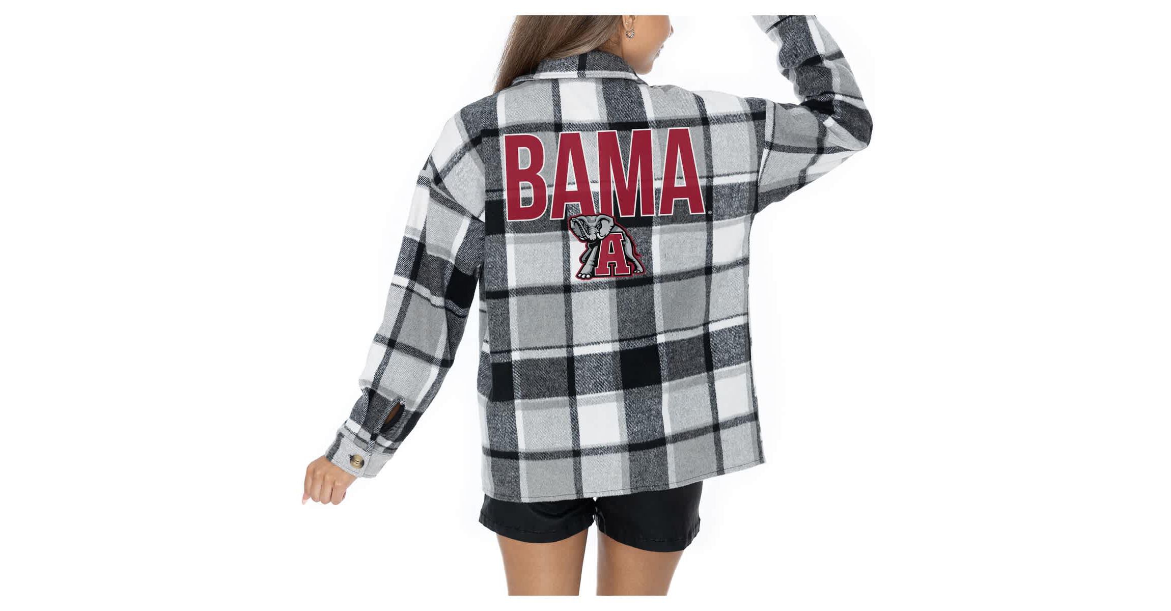 Alabama Crimson Tide NCAA Grey Alabama Tide Long Sleeve Brushed Plaid Button-Up Overshirt Jacket