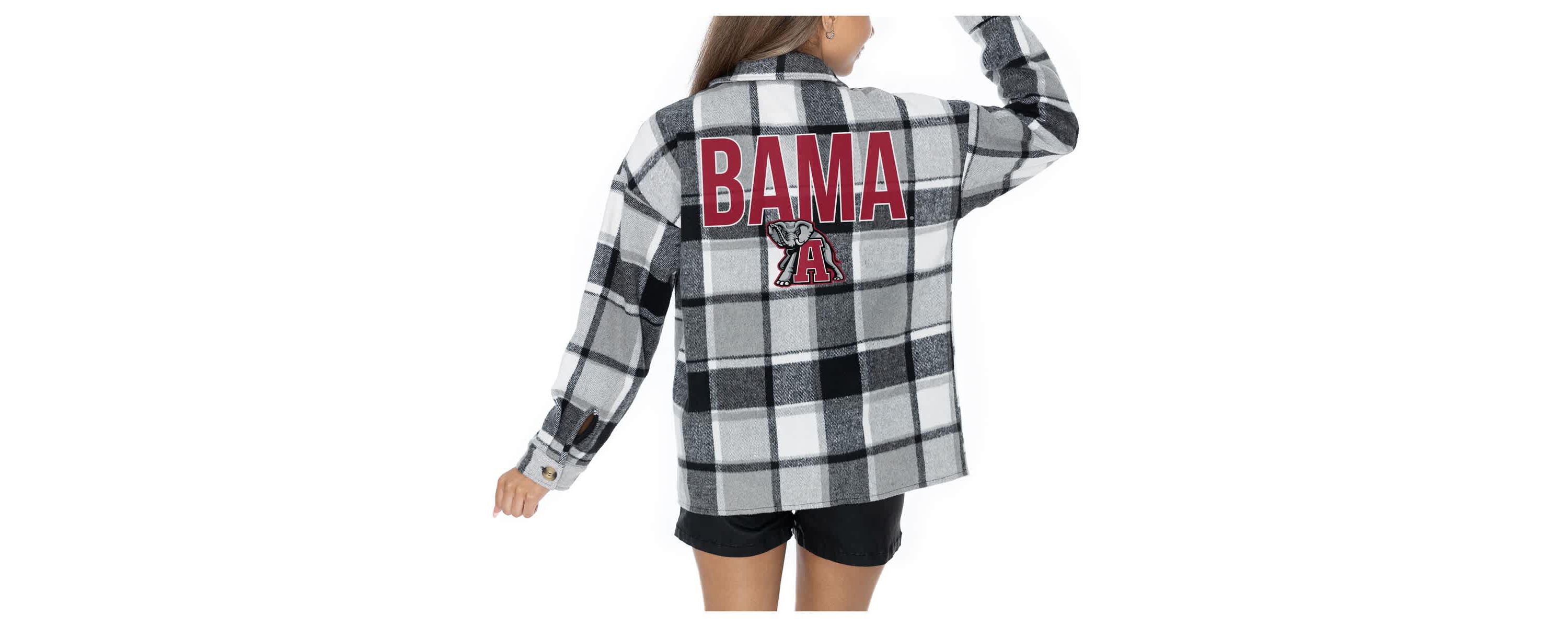 Alabama Crimson Tide NCAA Grey Alabama Tide Long Sleeve Brushed Plaid Button-Up Overshirt Jacket