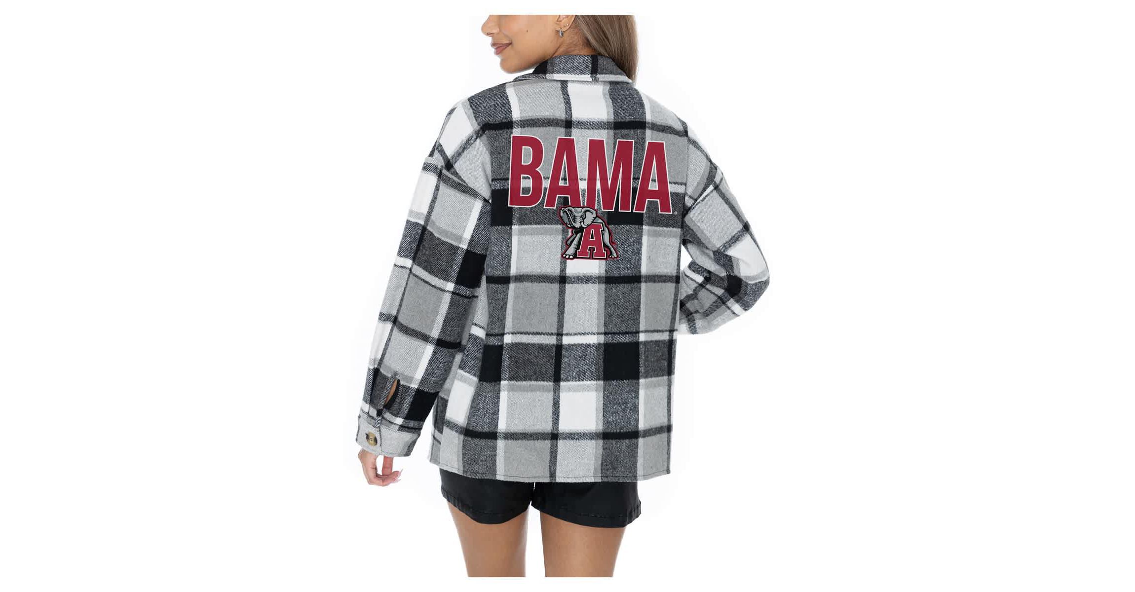 Alabama Crimson Tide NCAA Grey Alabama Tide Long Sleeve Brushed Plaid Button-Up Overshirt Jacket