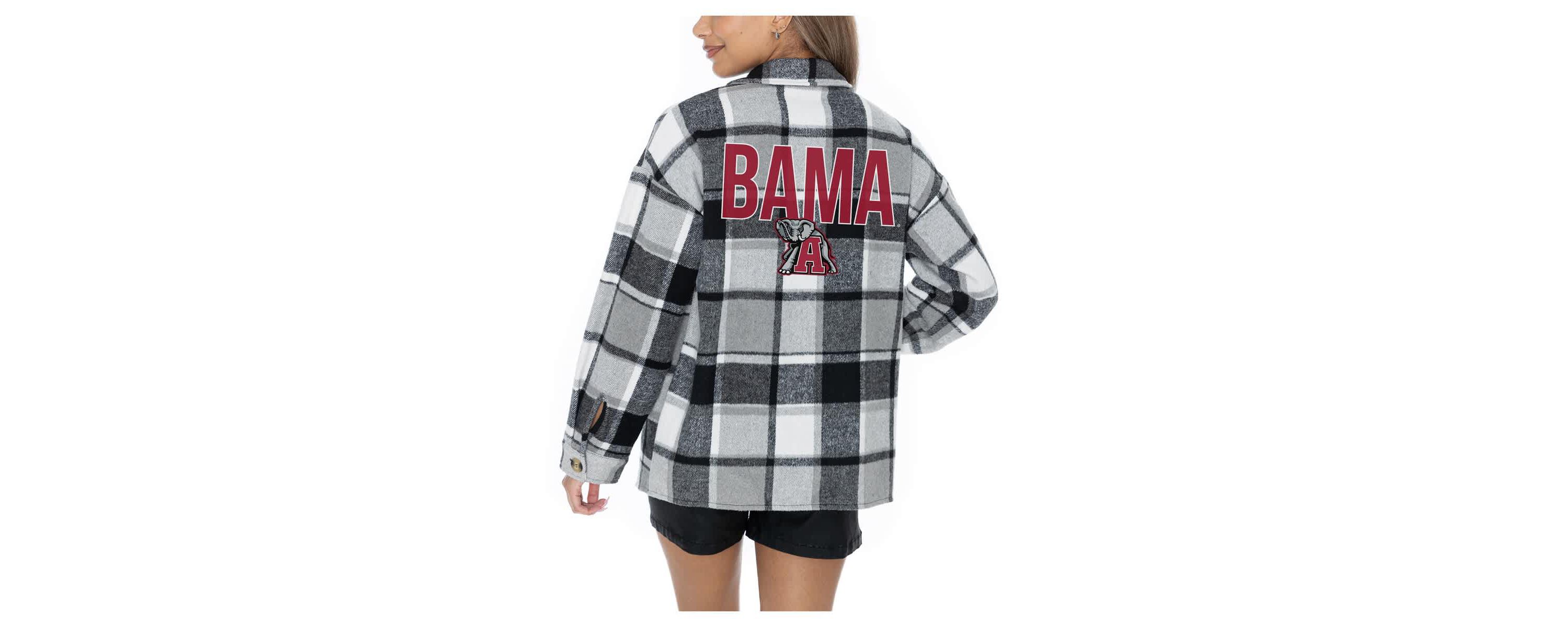 Alabama Crimson Tide NCAA Grey Alabama Tide Long Sleeve Brushed Plaid Button-Up Overshirt Jacket