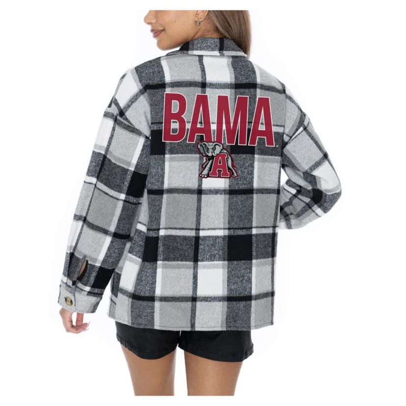 Alabama Crimson Tide NCAA Grey Alabama Tide Long Sleeve Brushed Plaid Button-Up Overshirt Jacket