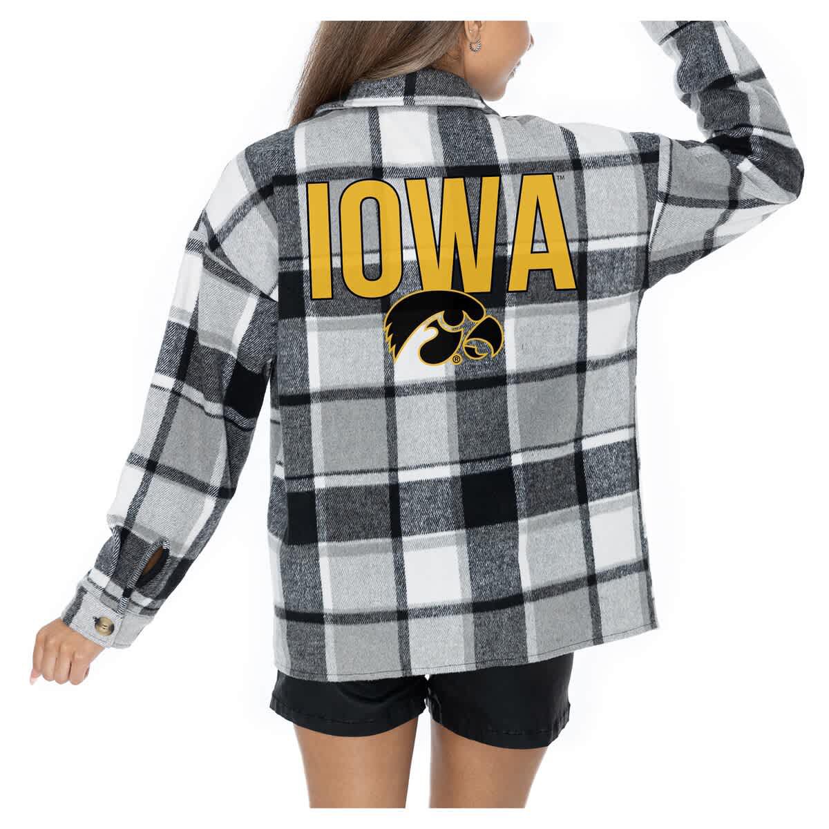 NCAA Grey Iowa Hawkeyes Long Sleeve Brushed Plaid Button-Up Overshirt Jacket