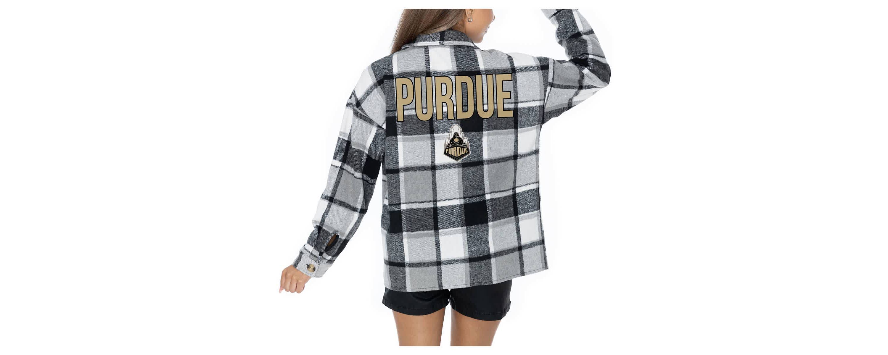NCAA Grey Purdue Boilermakers Long Sleeve Brushed Plaid Button-Up Overshirt Jacket