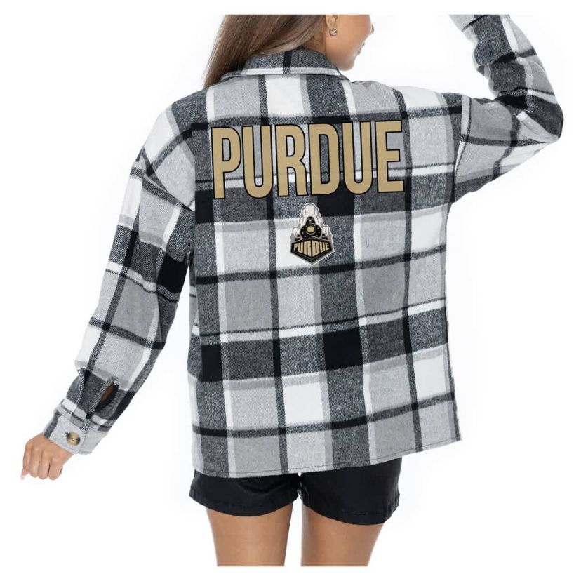 NCAA Grey Purdue Boilermakers Long Sleeve Brushed Plaid Button-Up Overshirt Jacket