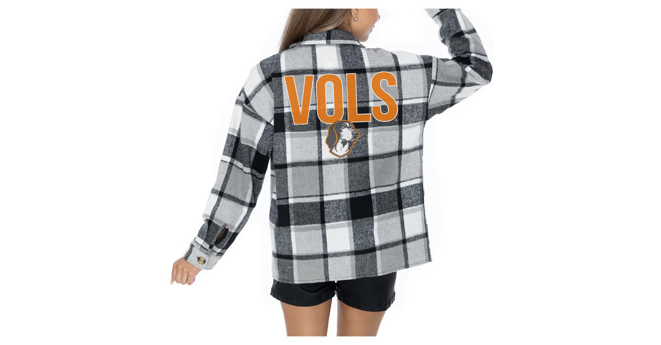 NCAA Grey Tennessee Volunteers Long Sleeve Brushed Plaid Button-Up Overshirt Jacket