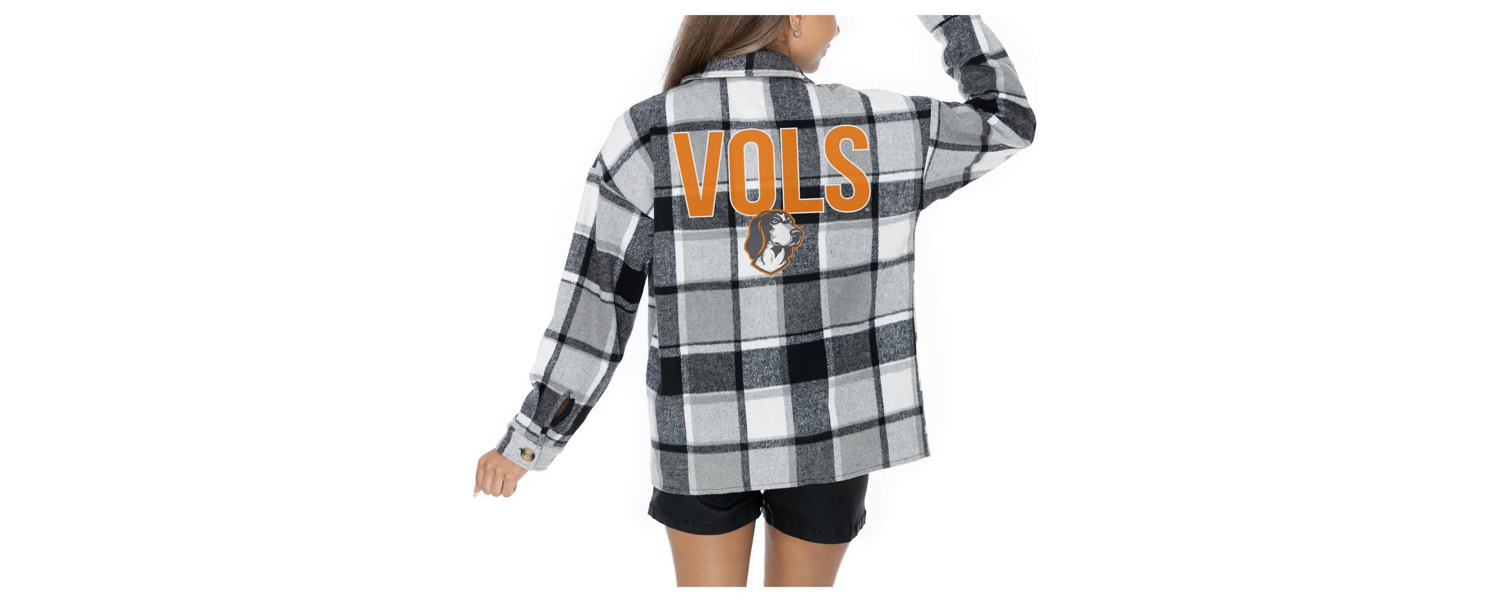 NCAA Grey Tennessee Volunteers Long Sleeve Brushed Plaid Button-Up Overshirt Jacket