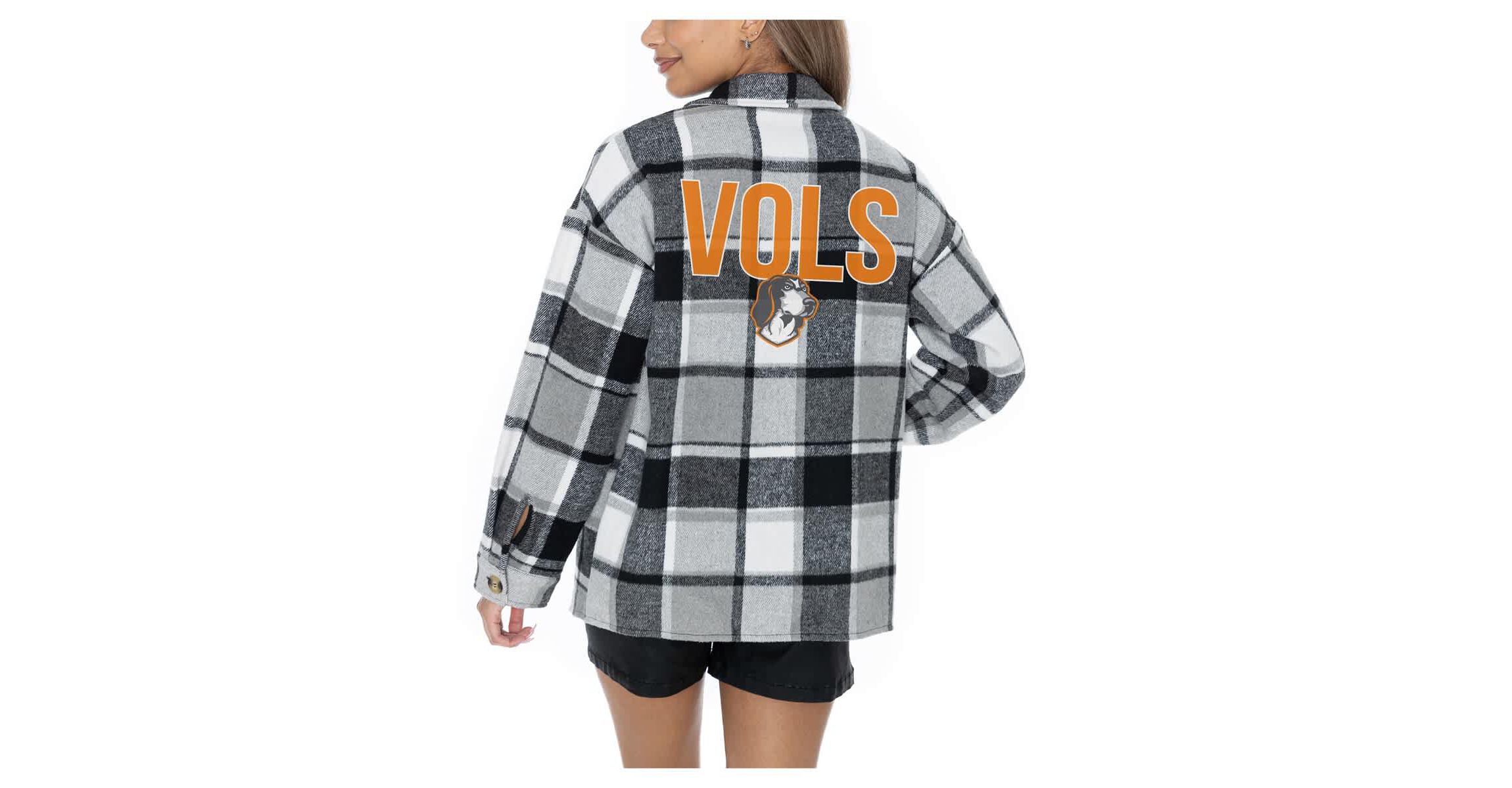 NCAA Grey Tennessee Volunteers Long Sleeve Brushed Plaid Button-Up Overshirt Jacket