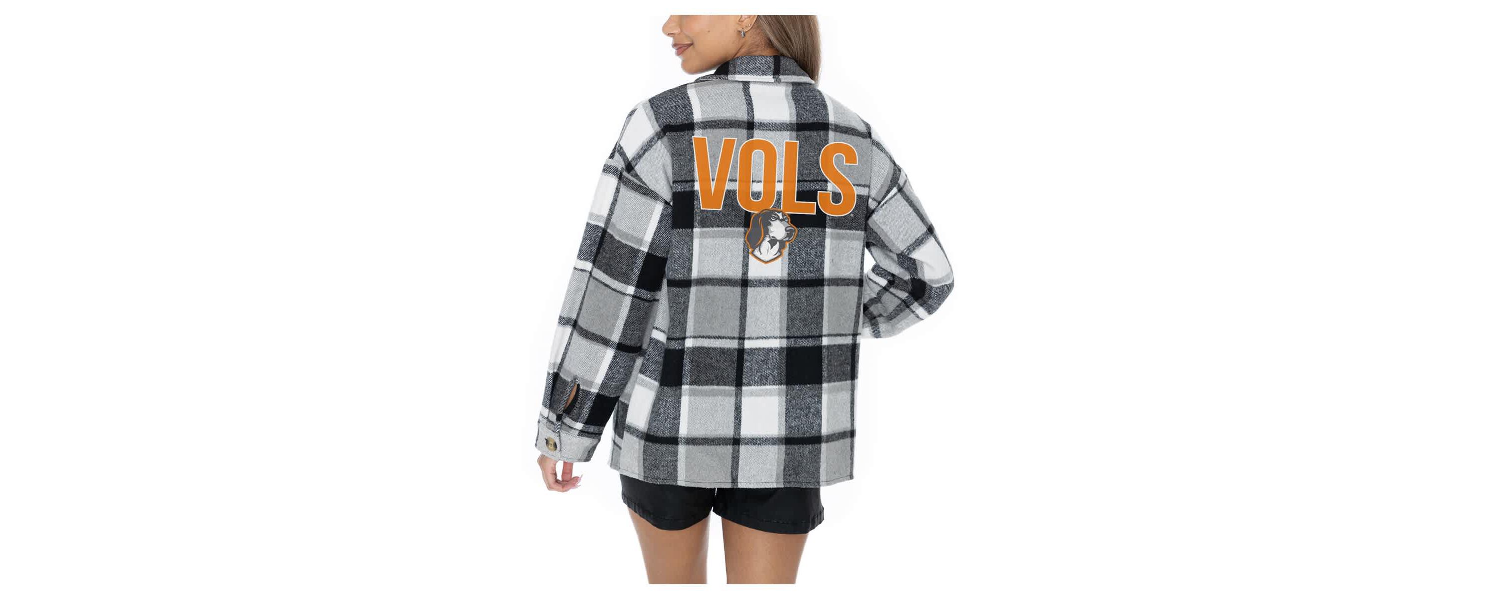 NCAA Grey Tennessee Volunteers Long Sleeve Brushed Plaid Button-Up Overshirt Jacket