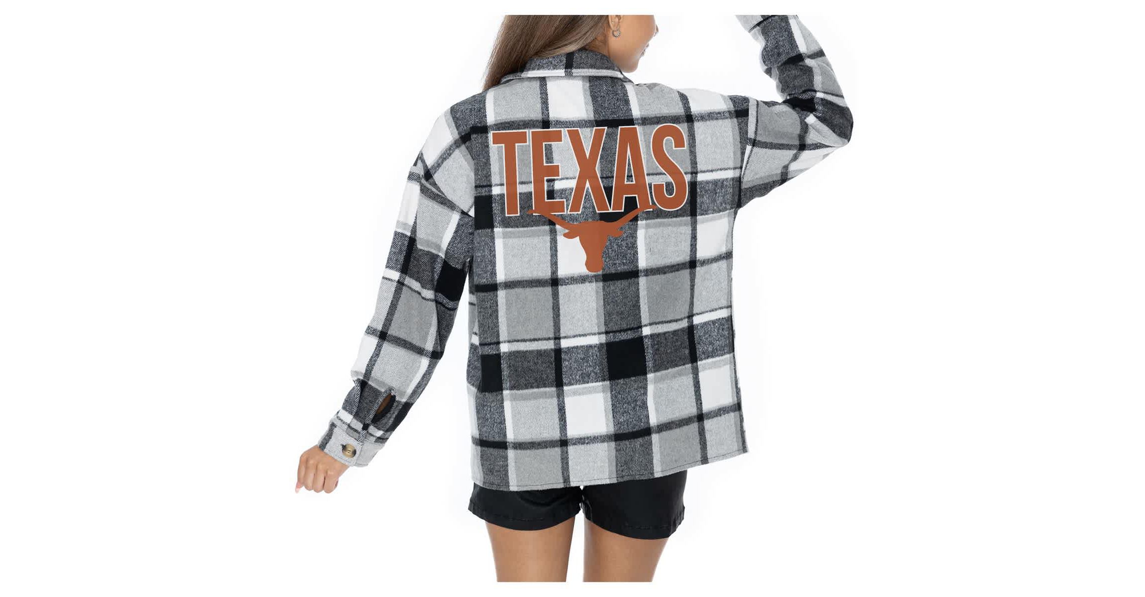NCAA Grey Texas Longhorns Long Sleeve Brushed Plaid Button-Up Overshirt Jacket