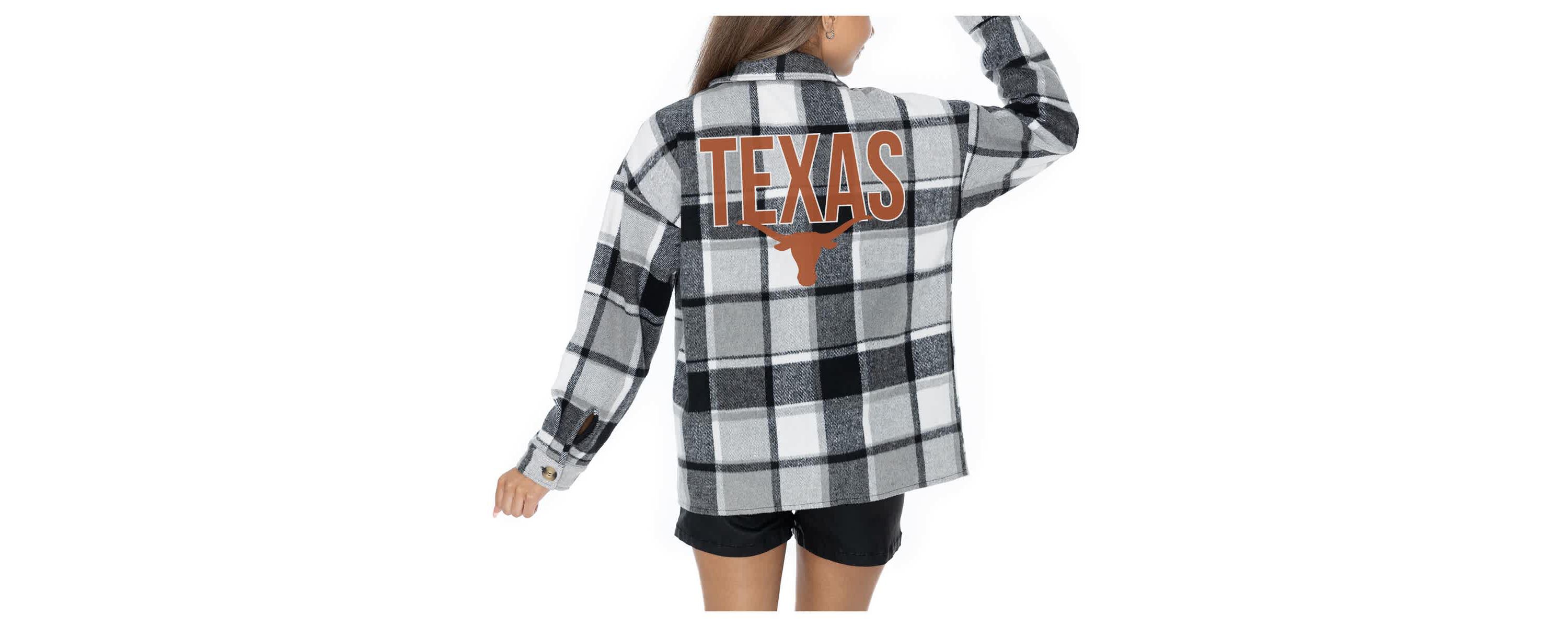NCAA Grey Texas Longhorns Long Sleeve Brushed Plaid Button-Up Overshirt Jacket