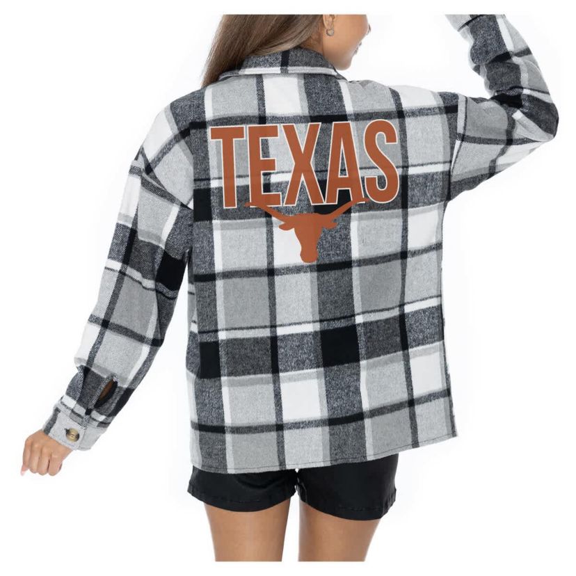 NCAA Grey Texas Longhorns Long Sleeve Brushed Plaid Button-Up Overshirt Jacket