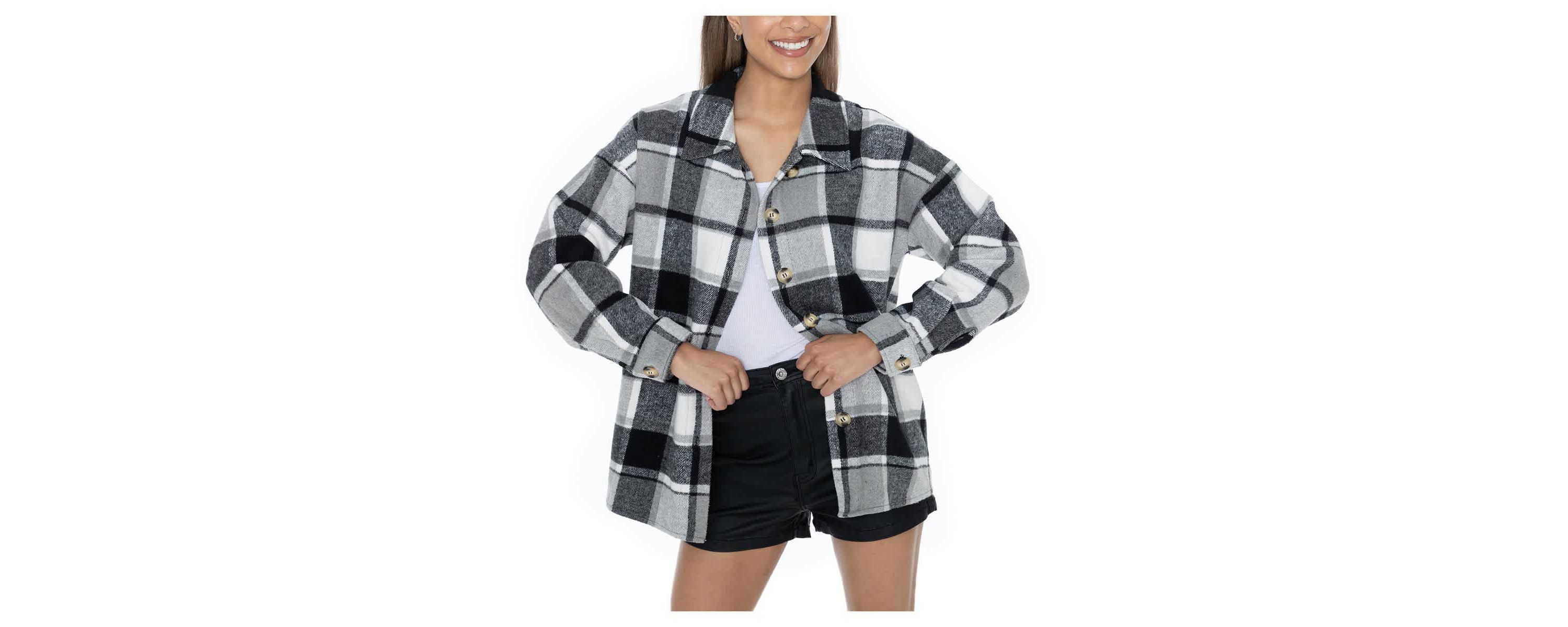 NCAA Grey Texas Longhorns Long Sleeve Brushed Plaid Button-Up Overshirt Jacket