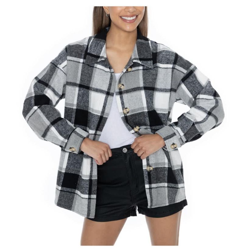 NCAA Grey Texas Longhorns Long Sleeve Brushed Plaid Button-Up Overshirt Jacket