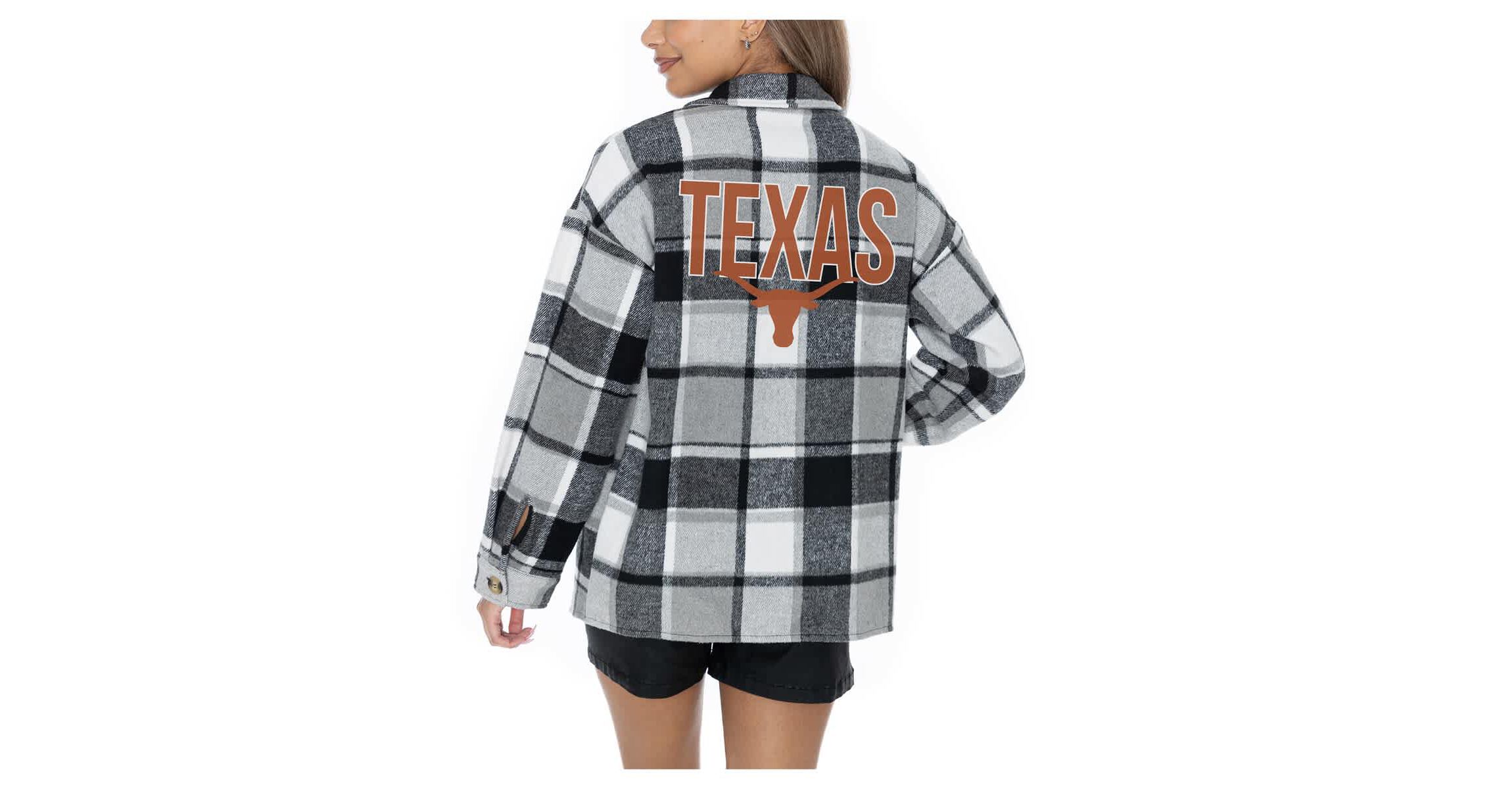 NCAA Grey Texas Longhorns Long Sleeve Brushed Plaid Button-Up Overshirt Jacket