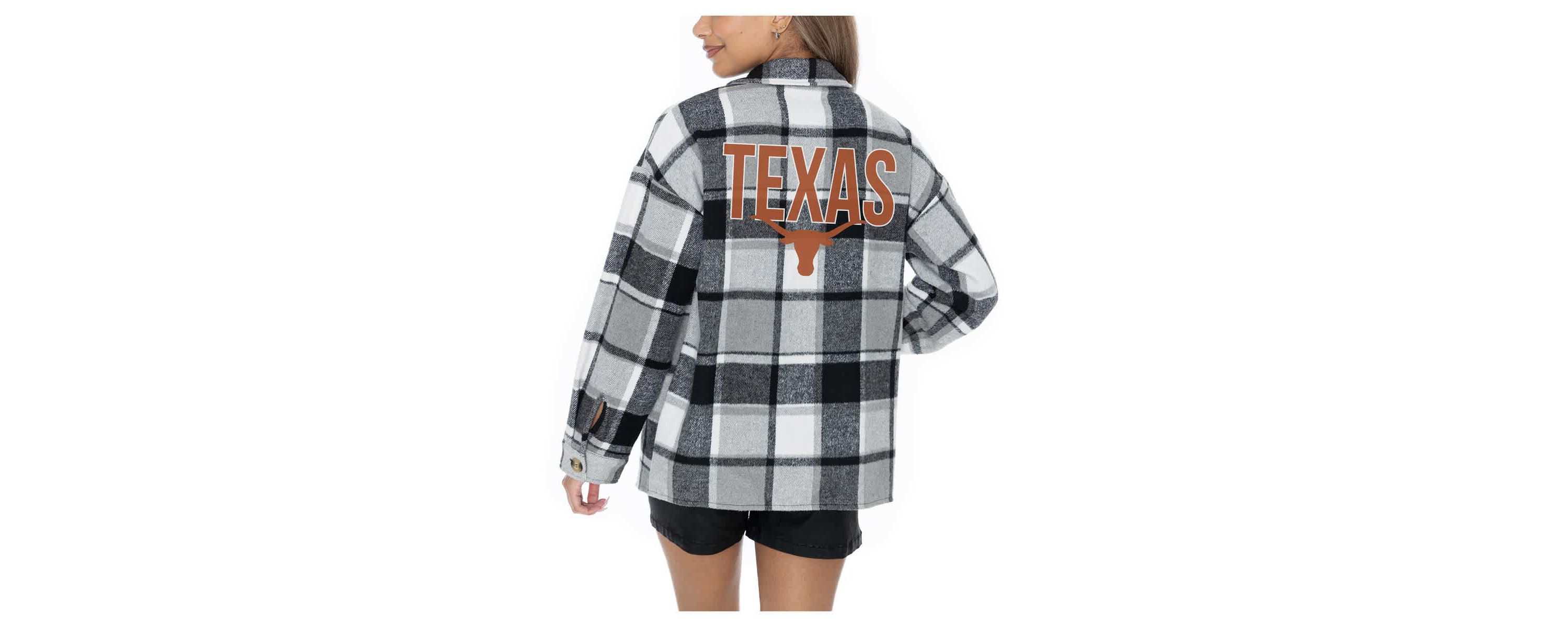 NCAA Grey Texas Longhorns Long Sleeve Brushed Plaid Button-Up Overshirt Jacket
