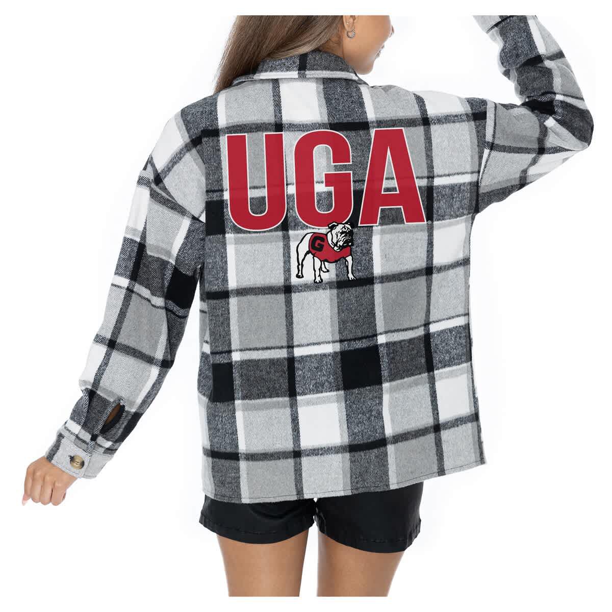 NCAA Grey Georgia Bulldogs Long Sleeve Brushed Plaid Button-Up Overshirt Jacket