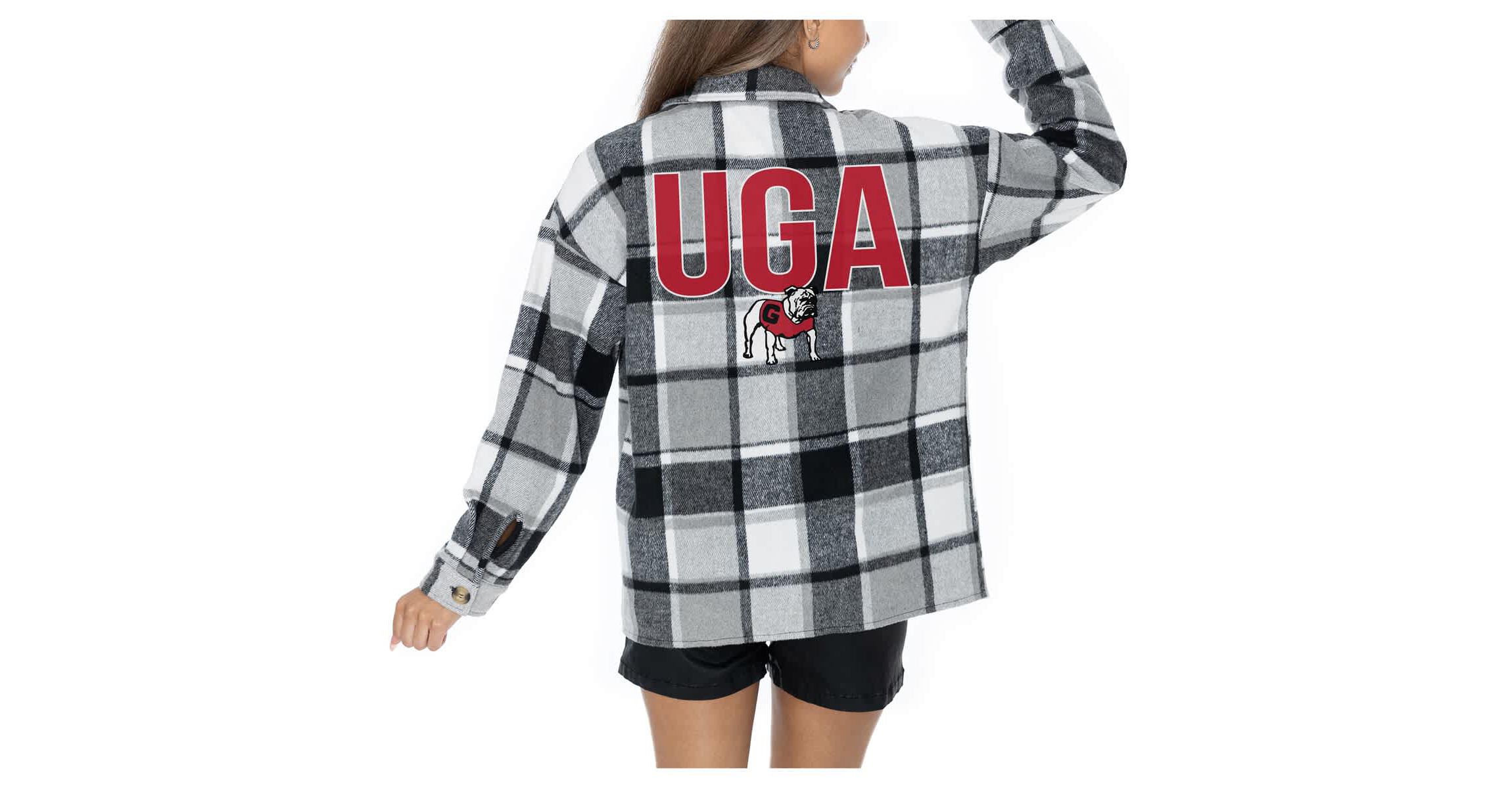 NCAA Grey Georgia Bulldogs Long Sleeve Brushed Plaid Button-Up Overshirt Jacket