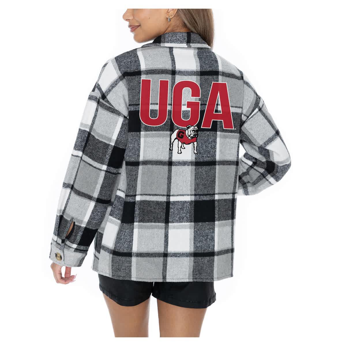 NCAA Grey Georgia Bulldogs Long Sleeve Brushed Plaid Button-Up Overshirt Jacket